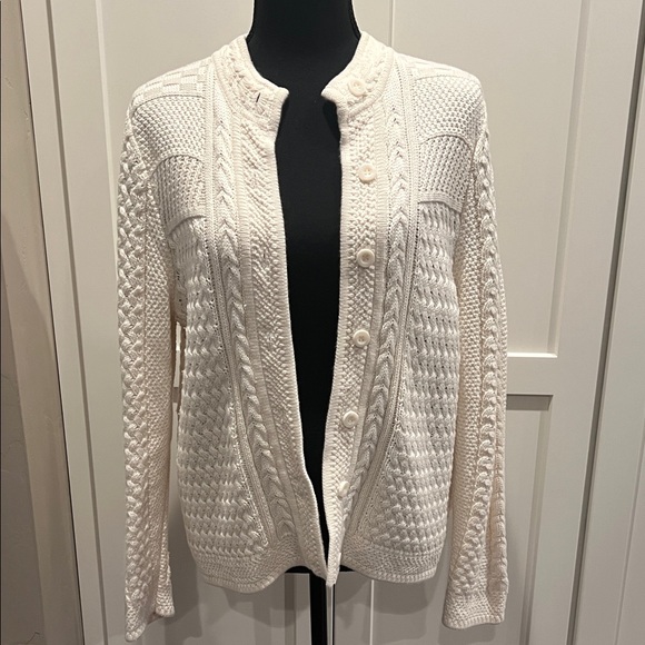 L.L. Bean Sweaters - L.L. Bean Cream Cable Knit Cardigan Size MP